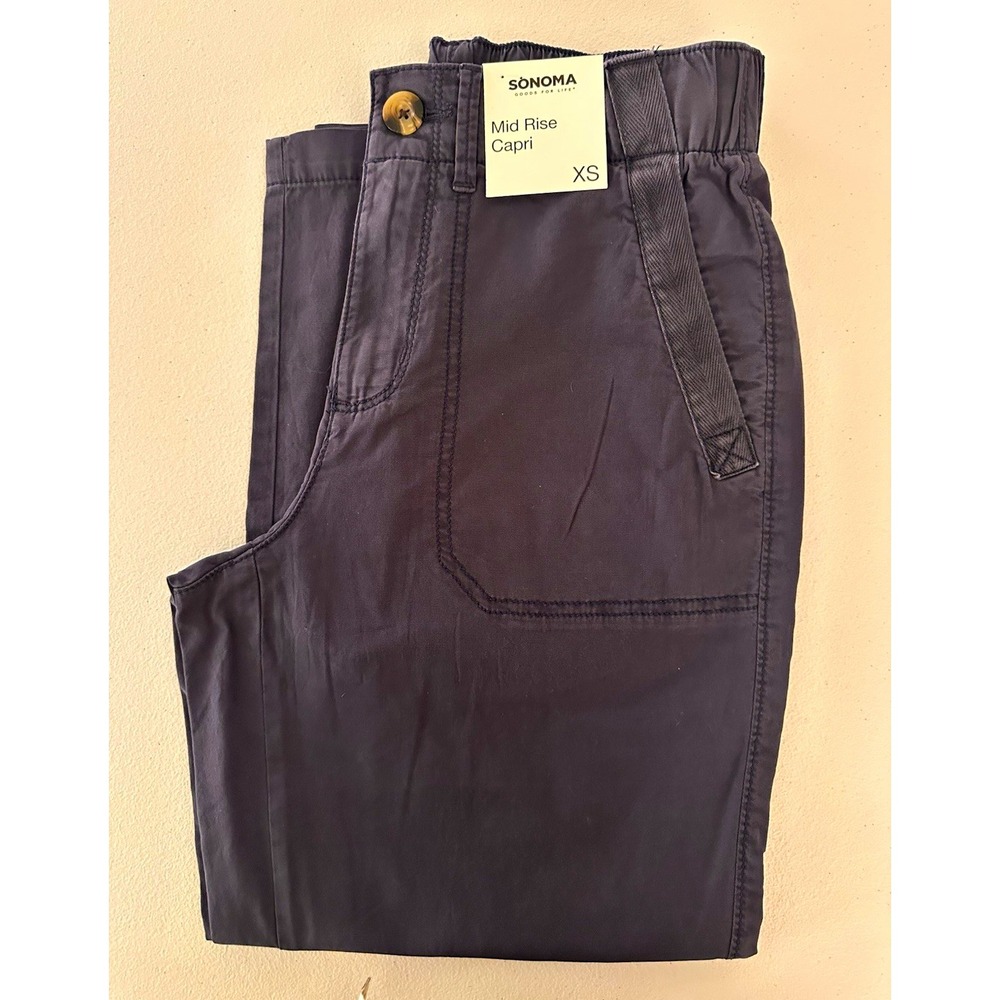 Sonoma Goods For Life Women's Blue Cotton Twill Capri XS Mid Rise Pockets 22"